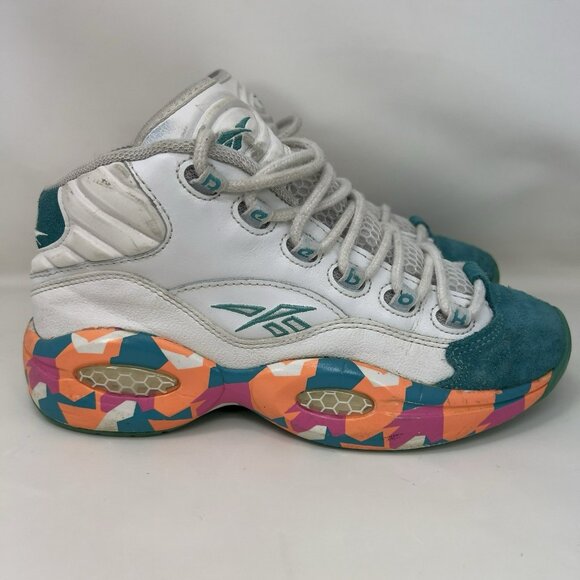 Reebok Question Allen Iverson Mid White Noise Green Orange Boys Size 6 - Picture 1 of 7